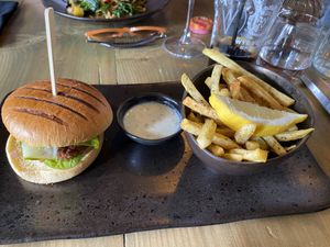 “Lamb” Burger Meal  at Reishi Plant Kitchen in Worcester