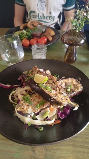 Aubergine dish at Reishi Plant Kitchen in Worcester