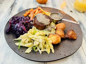 ‘Roast steak’ Sunday dinner   at Reishi Plant Kitchen in Worcester