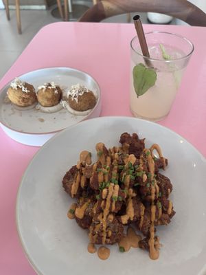 Arancini balls (YUM!) 65K + Buffalo cauliflower wings 75K (plus tax and service)   at Kynd Community - Canggu in Canggu