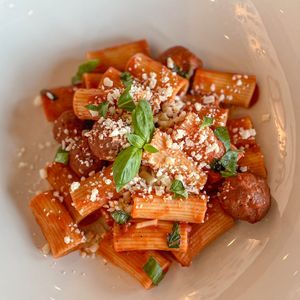 Vegan meatball rigattoni   at The Daily - Rove Trade Centre in Dubai
