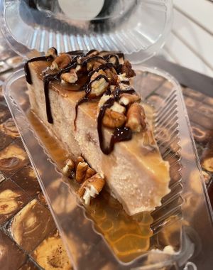 Turtle gluten-free vegan cheesecake   at Yummy SweetCakes in St Louis