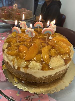 Vegan Peach Cobbler cheesecake (this one was also gluten-free) - DELICIOUS !  at Yummy SweetCakes in St Louis