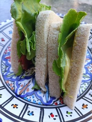 Tramezzino, a soft sandwich that tickles your papilla, with curry flavoured vegan mayo, miso, seitan coldcut and fresh salad. €3,50 at Ecologica Bistrot in Palermo