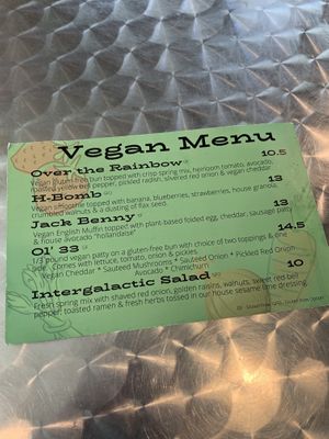 Vegan menu  at Atomic Biscuit in Canton