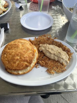 byob w veg cheese and smashed browns w vegan gravy  at Atomic Biscuit in Canton
