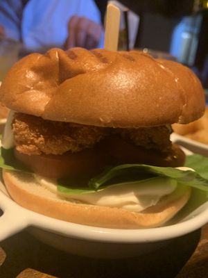 Vegan burger with breaded mushroomms  at The Port House in Dublin