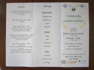 Printed menu, June 2025 at Community Garden Market in Shepherdstown