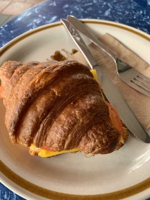 ‘Cheese’ and tomato croissant   at Elevenses in Cessnock