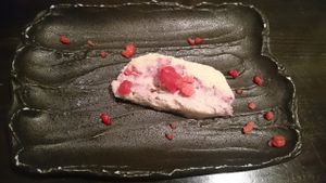 Raspberry dessert at Iki Laboratory in Sapporo