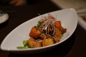 Karaage (deep fried 'chicken') and root vegetables at Iki Laboratory in Sapporo