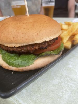 The $29 burger 😵 I will never not be annoyed about paying $5 extra for a crappy gluten free bread roll haha  at Stradbroke Island Beach Hotel in Point Lookout