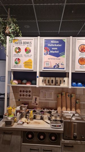 View towards the counter #Veganuary at BER - Cafe Haferkater - T1 in Berlin