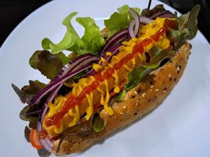 Veggie dogs, so delicious  at Mandala Vegetarian & Vegan in Koh Kut