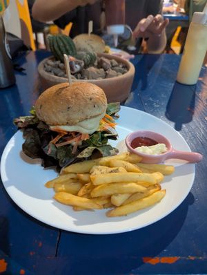 Vegan chicken burger at Mandala Vegetarian & Vegan in Koh Kut
