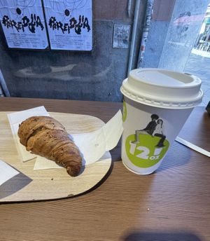 Vegan croissant and soy cappuccino  at 12oz Street Coffee in Venice
