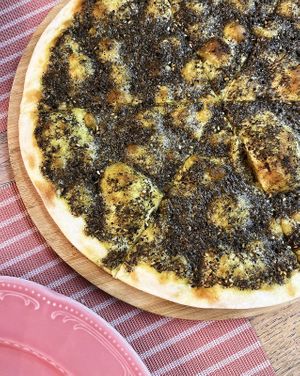 Homemade flatbread with zaatar at Byblos Grill Bakery Restaurant in Yerevan
