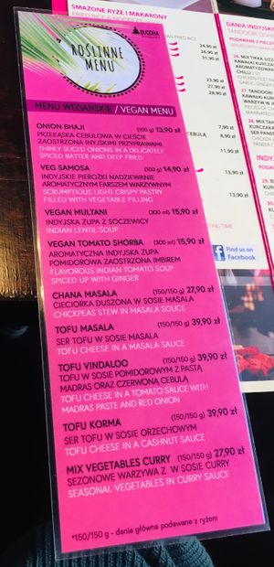  the vegan menu  at Buddha Lounge in Gdansk