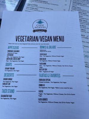 Clearly labeled veg options, no lard in beans they make them here the waiter confirmed   at Cien Agaves in Scottsdale