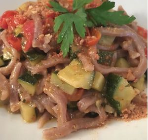 White wine garlic pasta at Tigelleria Organic Restaurant in Campbell