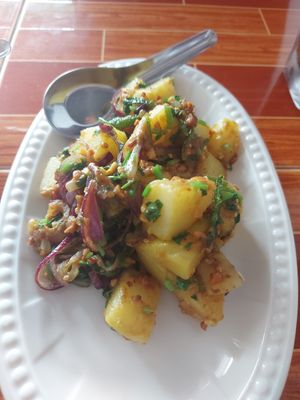 Spicy potato salad at Cherry Burmese in Chiang Mai