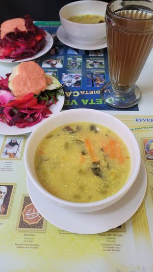 Quinoa Soup with vegetables at Loving Hut - Titikaka in Puno