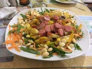 Salchipapas at Loving Hut - Titikaka in Puno