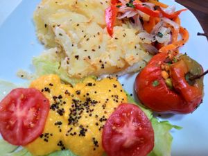 Pastel de Papa con Queso Tofu y Rocoto Relleno Veggi at Loving Hut - Titikaka in Puno