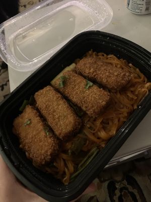 Vegan pad Thai with crispy tofu  at Pinto UTD in Richardson