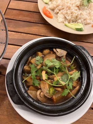 Braised vegan meat & mushrooms  at Muro Organic Vegan Restaurant in Nha Trang