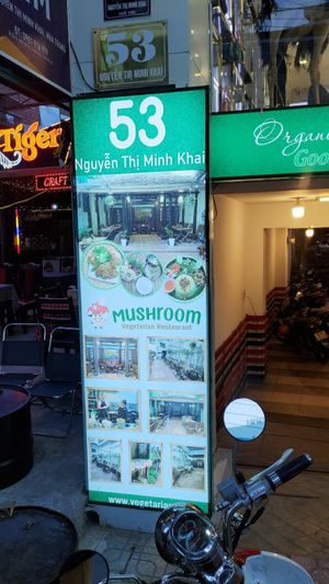Street entrance with address at Muro Organic Vegan Restaurant in Nha Trang
