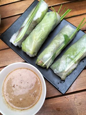 Fresh springs rolls & peanut sauce at Muro Organic Vegan Restaurant in Nha Trang