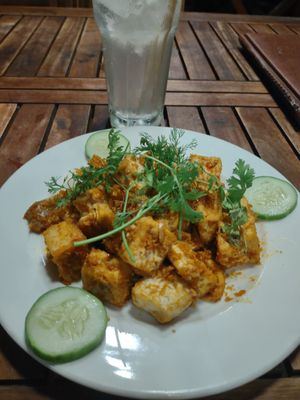 Chili tofu. Made not spicy. Excellent 👌🏽 at Muro Organic Vegan Restaurant in Nha Trang