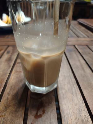 Coconut coffee. Comes halfway. Very good tho at Muro Organic Vegan Restaurant in Nha Trang