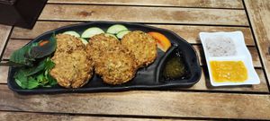 Fried mushrooms with three sauces at Muro Organic Vegan Restaurant in Nha Trang