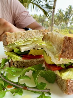 Sandwich w/ smoked tofu and avocado  at Cafe Osa Goa in Morjim