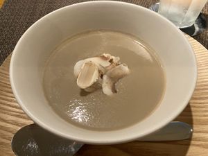 Mushroom and Kombu dashi (kelp stock) soup at MUSHROOM TOKYO in Tokyo