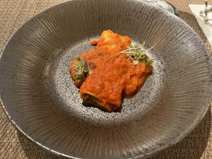 Cannelloni of mushroom, basil and tomato at MUSHROOM TOKYO in Tokyo