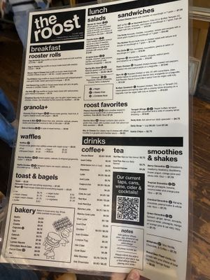 Menu w/ clearly marked vegan options  at The Roost in Northampton
