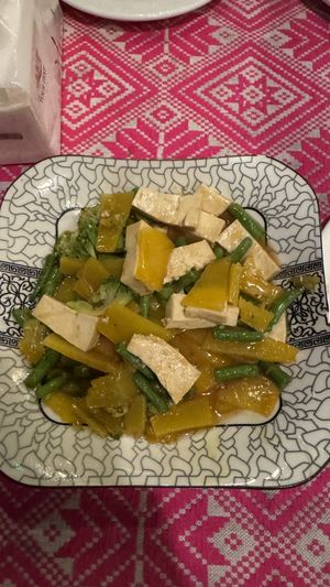stir pumpkin + tofu (missing rice in the picture - 15k)  at Alisa in Pakbeng