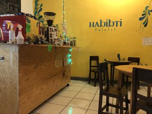 Chilled inside seating at Habibti Falafel in Guanajuato
