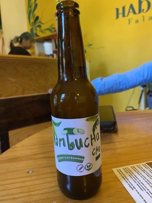 Cucumber and cardamom kombucha  at Habibti Falafel in Guanajuato