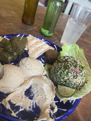 Sometimes we forget to take pictures because we are too hungry. Here is our partially eaten plate.   at Habibti Falafel in Guanajuato