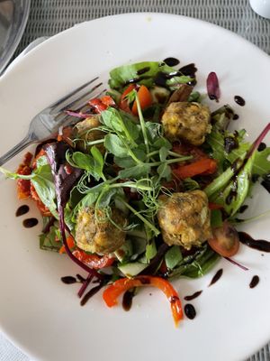 Warm falafel and sun- blush tomato salad   at Clarendon's in Durham