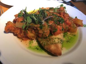 Mushroom (something something) with pumpkin. Tasty, but a small portion for a hungry vegan! at F-hoone in Tallinn