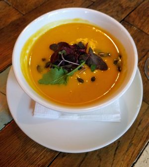 Pumpkin soup at F-hoone in Tallinn