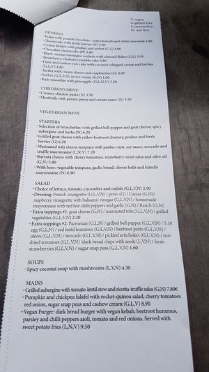Vegetarian and vegan menu at F-hoone in Tallinn