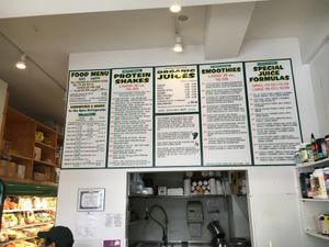 A menu for the small eatery inside the store at The Health Nuts - East Side Uptown in New York City