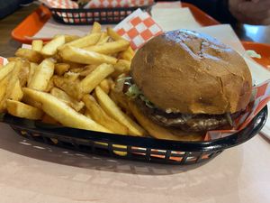 Vegan burger and fries  at MELTwich in Milton
