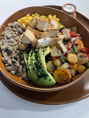 Bowl w lentils and tofu- you choose !  at Soy Bonsai - Maybe closed in Puerto Villamil